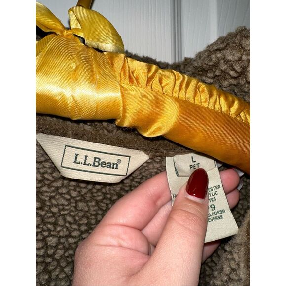 Size L Vintage 90s L.L.Bean Faux Suede Shearing Sherpa Lined Fleece Brown Coat - Picture 6 of 7